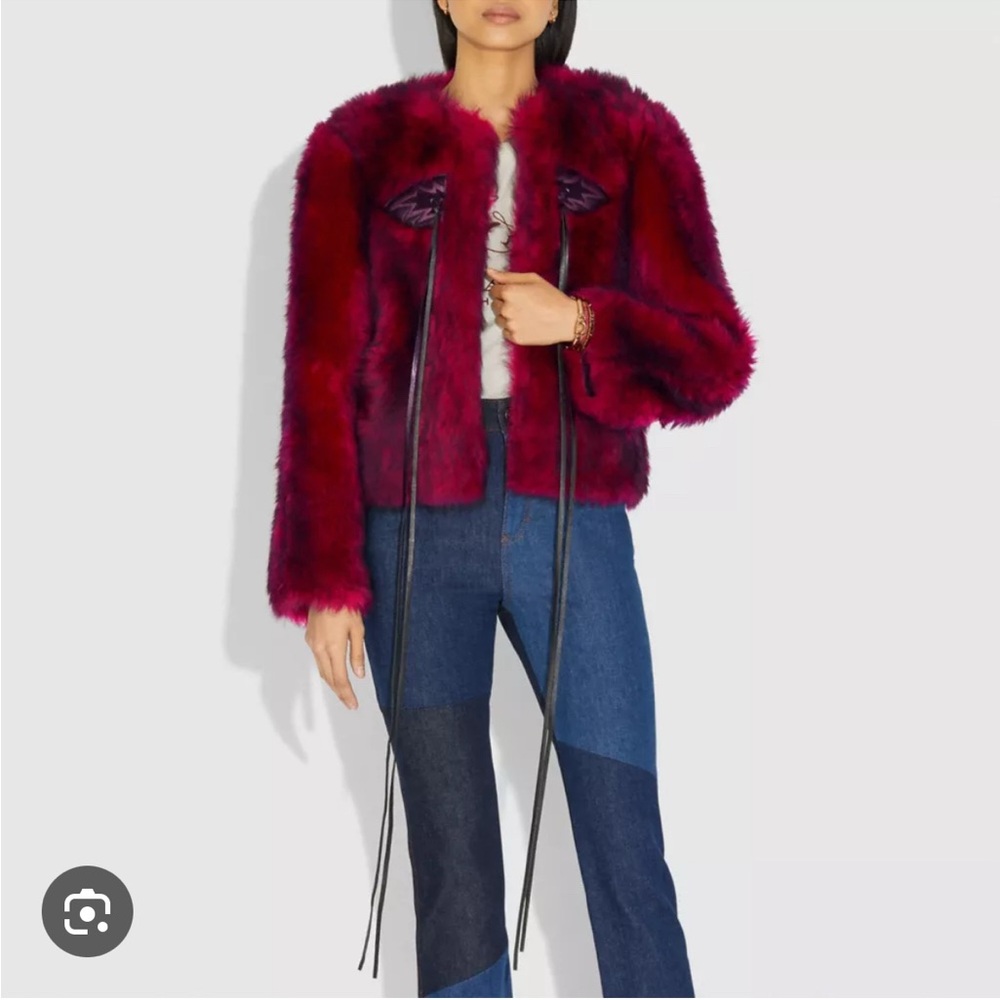 Coach glam punk fuchsia shearling jacket size 4 - Picture 2 of 9